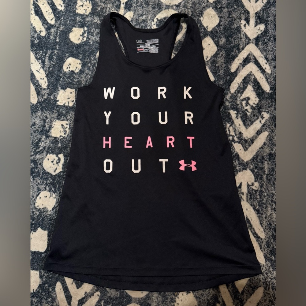Under Armour Black Tank Top with Pink and White Text